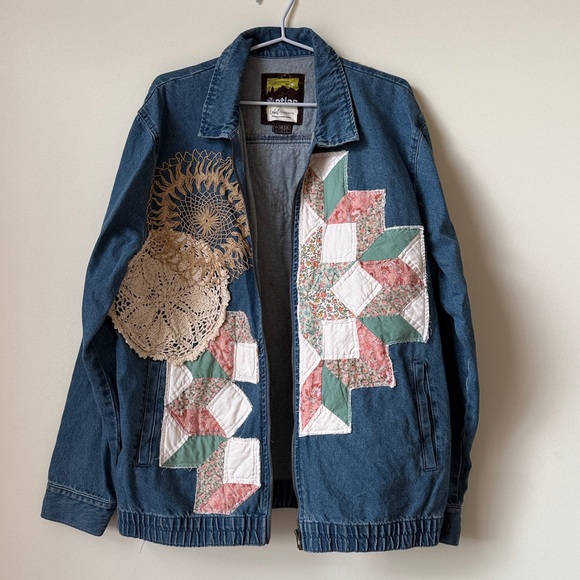 Handmade Jackets & Blazers - ⭐️ Handmade Upcycled Patchwork -DENIM JACKET- Doily Quilt Vintage